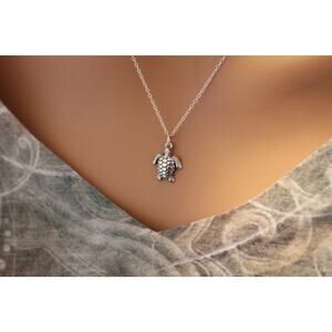 Sterling Silver Tiny Sea Turtle Charm Necklace, Sea Turtle Necklace
